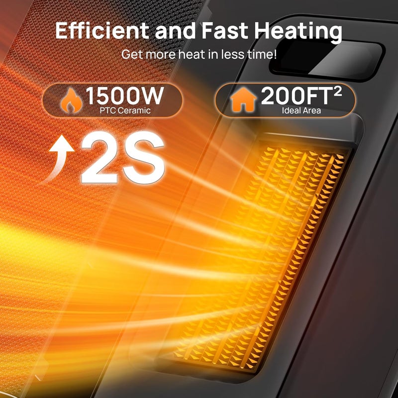 FLANUR Space Heaters for Indoor Use, Smart Portable Electric Heater with Thermostat, WiFi and Voice Control, 12H Timer, 4 Modes, 36dB 1500W PTC Ceramic Safety Heat for Office Bedroom Home 1Pack Black - Image 2